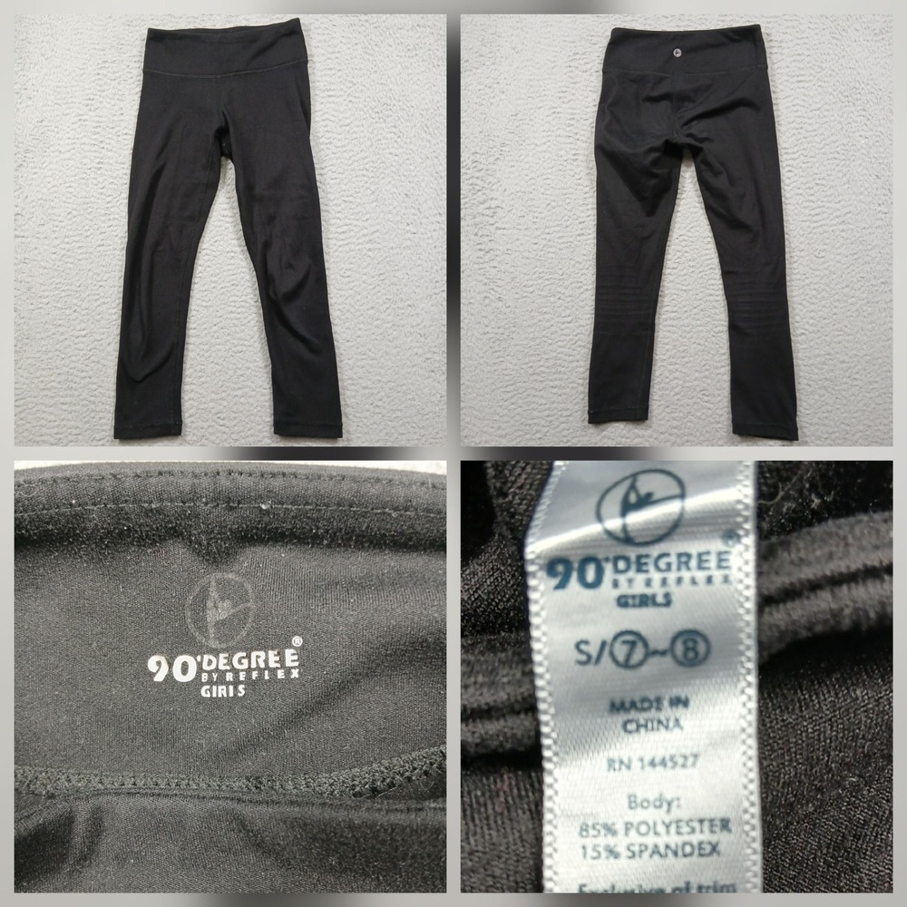 90 Degree by Reflex Girls Leggings Size S 7–8 Black‎ Stretch Athletic